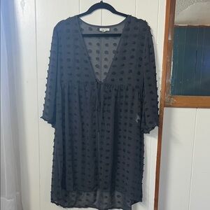 Sheer grey textured Polka Dot kimono, flowy, long, tie front